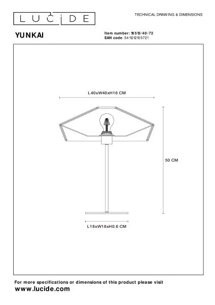 Lucide YUNKAI - Tischlampe - Ø 40 cm - 1xE27 - Natürlich - technisch